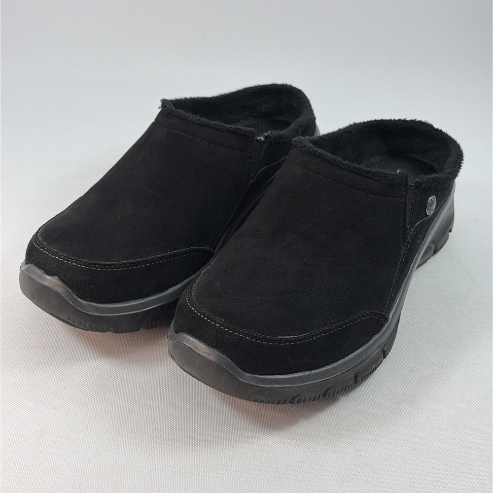 Skechers Easy Going Clog Latte Mules Women's Size 7.5 Black Suede Slip On Shoes